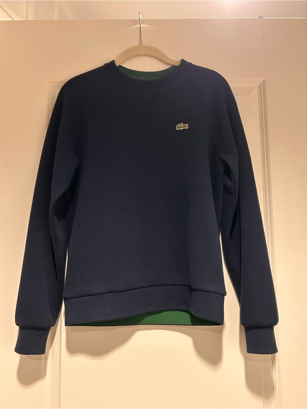 Lacoste Women's Relaxed Fit Piqué Crew Neck Sweatshirt- Navy